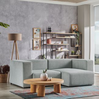 Sofa Suldal 2-Sitzer mit Longchair Cord Hellblau [en. casa]