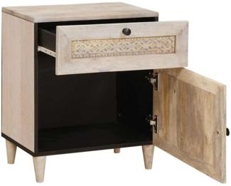 vidaXL Nachttisch mit Tür Beige 50 x 33 x 60 cm massives Mangoholz 4018124