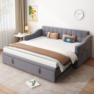 Flieks Daybett, Polsterbett Schlafsofa 90/180x200cm mit Ausziehbett und Steckdose