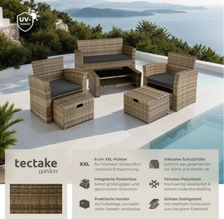 tectake Sitzgruppe Rattan Sitzgruppe, (Set, 6-tlg), für 4 bis 6 Personen