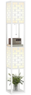 HOMCOM Stehlampe moderne Stehleuchte mit Regalen, Fußschalter und Zugkette, ohne Leuchtmittel, für Wohnzimmer, Schlafzimmer, Weiß