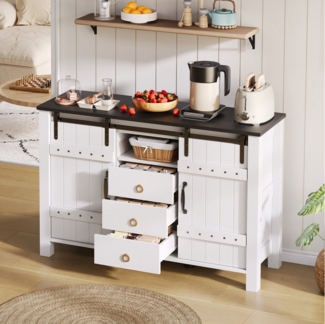 Flieks Kommode mit 3 Schubladen und Schiebetüren weiß (B120/T40/H80 cm, 1 St, Schrank für Wohnzimmer, Esszimmer und Schlafzimmer), Sideboard Buffetschrank Mehrzweckschrank Holzschrank weiß
