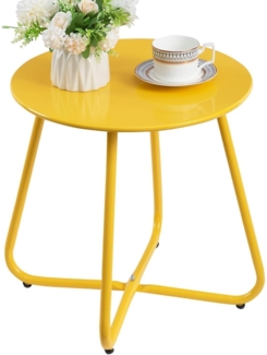 Beistelltisch Outdoor Balkon Gartentisch Rund Metall Wetterfest Gelb