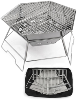 Origin Outdoors 'Hexagon' Grill- und Feuerschale, Edelstahl Silber, 45 x 52 x 22,5 cm