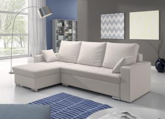 Ecksofa Sofa ADARA mit Schlaffunktion Kunstleder Weiss Ottomane Links