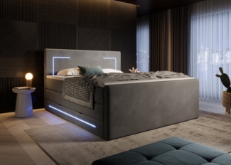 wonello Boxspringbett Monaco, mit LED Beleuchtung, Bettkasten, Matratzen und Topper