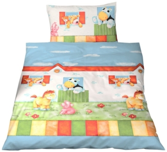 JACK Babybettwäsche 100x135cm Hoftiere Bauernhof Bunt mit RV, Biber, 2 teilig, süßes Kindermotiv mit Bauernhoftieren
