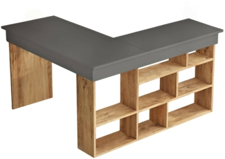 Dmora Schreibtisch Altin, Mehrzweckschreibtisch, Bürotisch für PC, Eckschreibtisch, 129x120h72 cm, Eiche und Schwarz