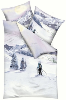 kaeppel Biber Bettwäsche 135x200 Winter Wanderer Berge Bäume grau weiß