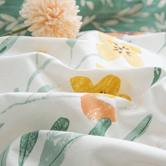 KEAYOO Bettwäsche Blumen, 4 teilig, Blumen Grün Baumwolle Bettwäsche mit Reißverschluss