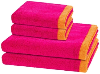 Cawö Lifestyle Splash 4 tlg. Frottier-Set - 2 X Handtuch (50 X 100cm) und 2 X Duschtuch (70 X 140cm) - 522 g/m2 - Pink / mandarine