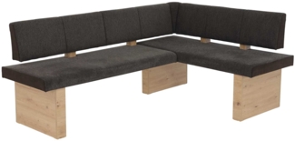 Eckbank Lorena / Linn EB , Stoff, Webstoff , Braun, Holzfarben , 140 x 83 x 200 cm