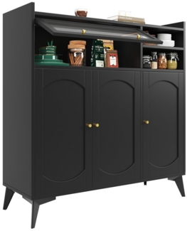 Flieks Sideboard (120x39,8x118,5 cm, 1 St, mit verstellbaren Ablagen), schwarze Anrichte mit Glastür und goldenem Griff Wohnzimmerschrank