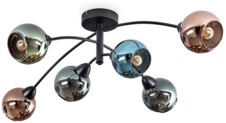 hofstein Deckenleuchte Deckenlampe aus Metall/Glas in Schwarz/Grün/Kupferfarben/Blau/Türkis, ohne Leuchtmittel, Leuchte im Vintage/Retro-Design mit Schirmen aus Glas (8 cm), 6x E27