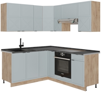 Eckküche Fame-Line Hellblau-grau/Goldkraft Eiche 190 x 60 cm , AP Anthrazit Vicco