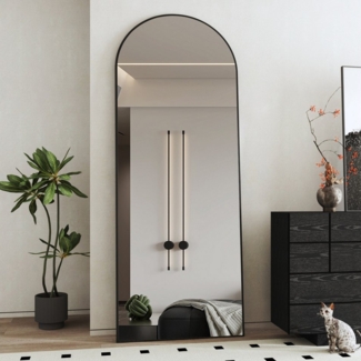 Boromal Ganzkörperspiegel 180x80 Spiegel groß Wandspiegel Schwarz mit Metall Alu Rahmen (Flurspiegel Bodenspiegel, Rechteckig, Rundbogen), für Schlafzimmer Garderobe Wohnzimmer Hotel Friseurladen