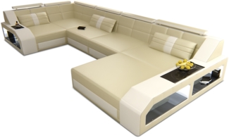 Sofa Dreams 'Arezzo U' Wohnlandschaft, 86 x 198 x 371 cm, Beige / Weiß, Büffelleder, Rechts