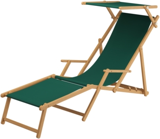 Holz-Liegestuhl, Gartenliege Stofffarbe grün V-10-304N