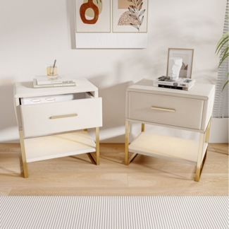 Furnishings Home Nachttisch Wohnzimmertisch Ablagetisch Schreibtisch (2-St, Perfekt für Wohnzimmer und Schlafzimmer), LED Beistelltisch mit Schubladen, offene Ablage, Metallbeine