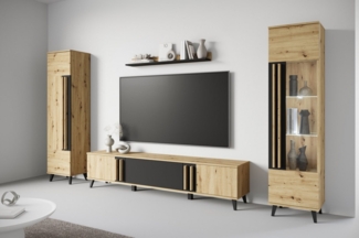 INOSIGN Wohnwand Helsinki, Modernes Set mit verglaster Vitrine, (Komplett-Set, 4-St), mit lamellengriffen, verstellbaren Einlegeböden und Kunststofffüßen