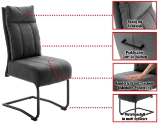 Massivart® Freischwinger mit Taschenfederkern, Microfaser Antiklook, Esszimmerstuhl, »Azul«, praktischer Griff am Rücken · Metallgestell schwarz matt