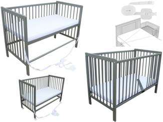 Micoland Beistellbett Kinderbett Beistellbett Babybett 120x60cm + Matratze, Gurt und Räder