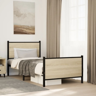 vidaXL Metallbett ohne Matratze Sonoma-Eiche 90x200 cm 4007727