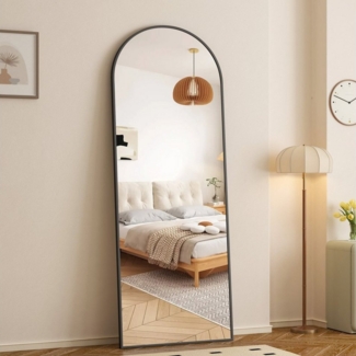 WDWRITTI Standspiegel Ganzkörperspiegel Oval Weiß Schwarz Gold Alurahmen 160x50 150x50cm (5mm HD Spiegel, mit Sicherheitsfolie), für Wohnzimmer Schlafzimmer Flur Badezimmer