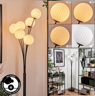 hofstein Stehlampe Stehlampe aus Metall/Riffelglas in Schwarz/Weiß, ohne Leuchtmittel, Leuchte mit Glasschirmen (12cm), dimmbar, 6xG9, ohne Leuchtmittel