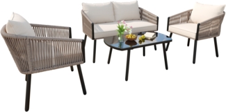 Gartenlounge-Se, 4 -tlg. Gartenmöbel-Set, 2-Sitzer-Sofa, 2 Einzelsofas, Couchtisch, mit großen Armlehnen, Glasplatte