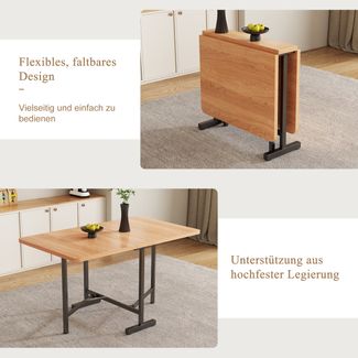 Esstisch 120/180x80x75 cm, ausziehbar & klappbar, MDF in American White Oak, platzsparendes modernes Design