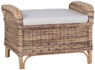 MiaMöbel Rattan Hocker 'Panama' honig-braun 100% Baumwolle, Massivholz, Rattan Mahagoni Landhaus