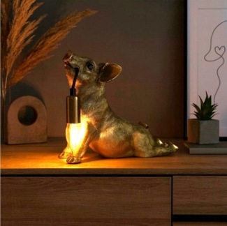 Online-Fuchs Tischleuchte - imposante Dekolampe goldenes Schwein für Wohnzimmer & Sideboard, E14 Glühbirne wechselbar, indirekte Beleuchtung, auch als Nachttischlampe geeignet - 30 cm groß