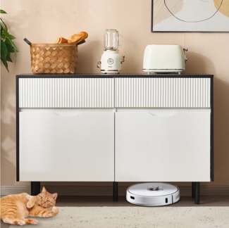 Ulife Sideboard Aufbewahrungsschrank mit 2 Schubladen, 2 Türen, schwarz-weißes Design, Sideboard-Buffet, Schrank-Organisator, 120 x 40 x 80 cm