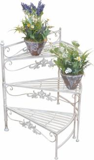 Blumentreppe aus Metall, Antik-Weiss