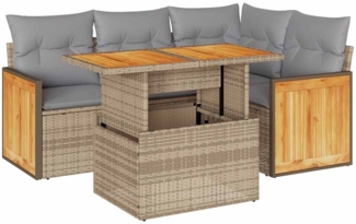 vidaXL 5-tlg. Garten-Sofagarnitur mit Kissen Beige Poly Rattan Akazie 3327706