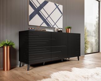 Domando Sideboard Cilento Modern Breite 155cm, modern gefräste Fronten und Seiten in Schwarz Matt