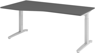 bümö Schreibtisch höhenverstellbar 180x100 cm in graphit, Metallgestell in silber - Bürotisch groß, höhenverstellbarer Büroschreibtisch, Computertisch & PC Tisch Büro, X18-G-SS