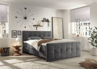 Boxspringbett >VALETTA< 2x Bettkasten, 7-Zonen, 6cm Topper, in anthrazit, Liegefläche 180x200 cm - Stellmaß 185 x 115 x 224 cm (BxHxT)