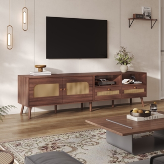 TV-Sideboard 200x37x49,5cm mit Rattanfronten,für Fernseher bis 80 Zoll
