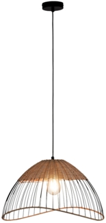 LED Hängeleuchte, Käfig schwarz, Holz, Rattan, D 48 cm