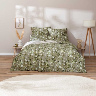 Estella Mako-Satin Bettwäsche 155x220 Ivy khaki Efeu Blätter grün 7606-16