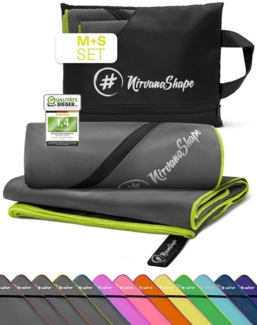NirvanaShape Reisehandtuch Mikrofaser Handtuch, Badehandtuch, Reisehandtuch, Sporthandtuch, Ecktasche mit Reißverschluss, saugfähig, leicht, schnelltrocknend