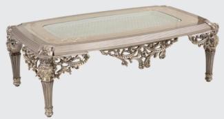 Casa Padrino Luxus Barock Couchtisch Silber / Gold 135 x 80 x H. 45 cm - Handgefertigter Massivholz Wohnzimmertisch im Barockstil - Barock Möbel