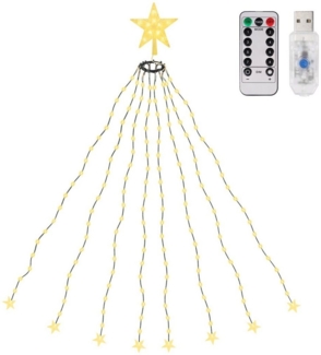 Salcar LED-Lichterkette LED Lichterkette Weihnachtsbaumspitze Stern Weihnachtsbaum Dekoration, 9 Beleuchtungsmodi und Fernbedienung, 8 Girlanden, 2m