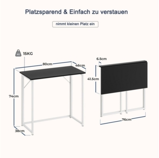 NAIMP Klapptisch Schreibtisch faltbar Computertisch PC Tisch Bürotisch für Homeoffice