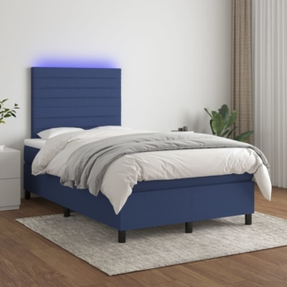 vidaXL Boxspringbett mit Matratze & LED Blau 120x200 cm Stoff, Härtegrad: H2 [3134947]