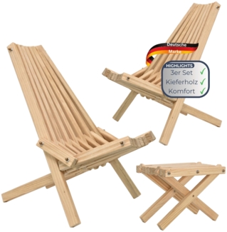 Skandinavisches Gartenmöbelset Holz ENNO - 3 tlg. aus Kiefernholz | 2x Liegestuhl 1x Beistelltisch | Balkontisch mit Stühlen Wetterfest Terrasse