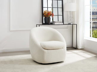 Vente-unique - Drehbarer Sessel - Bouclé Stoff Weiß - NETALIO