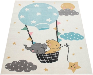 Paco Home Kinderteppich Nino 883, rechteckig, Höhe: 13 mm, Spielteppich, Kurzflor, Motiv Wolken, Sterne & Tiere, Kinderzimmer